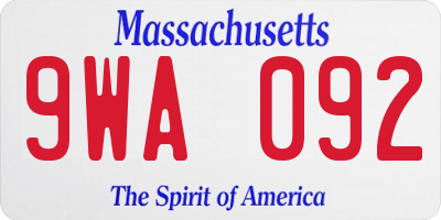 MA license plate 9WA092