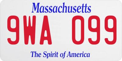 MA license plate 9WA099