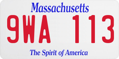 MA license plate 9WA113