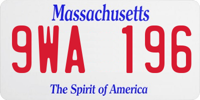 MA license plate 9WA196