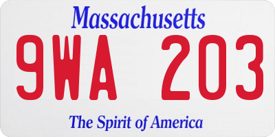 MA license plate 9WA203