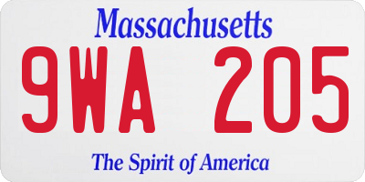 MA license plate 9WA205