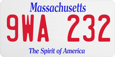 MA license plate 9WA232