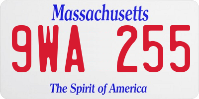 MA license plate 9WA255