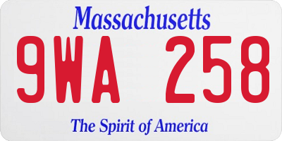 MA license plate 9WA258