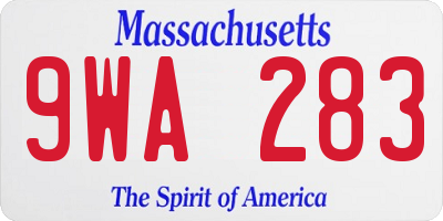 MA license plate 9WA283