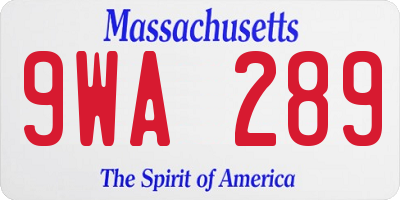 MA license plate 9WA289