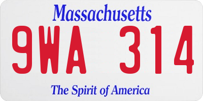 MA license plate 9WA314