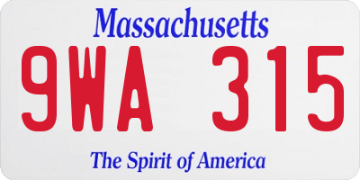 MA license plate 9WA315