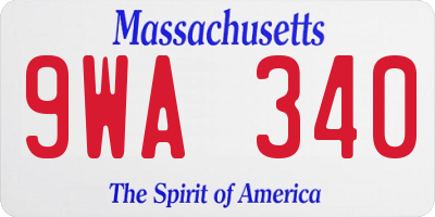 MA license plate 9WA340