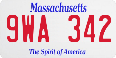 MA license plate 9WA342