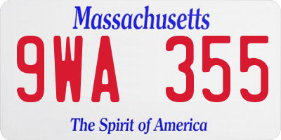MA license plate 9WA355