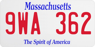MA license plate 9WA362