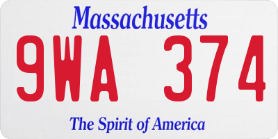 MA license plate 9WA374