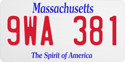 MA license plate 9WA381