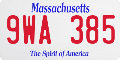 MA license plate 9WA385