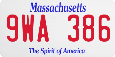MA license plate 9WA386