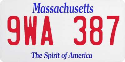 MA license plate 9WA387