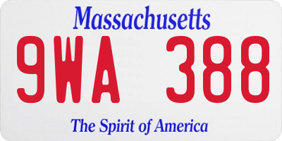MA license plate 9WA388
