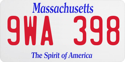 MA license plate 9WA398
