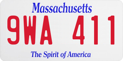 MA license plate 9WA411
