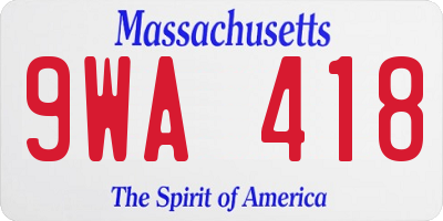 MA license plate 9WA418