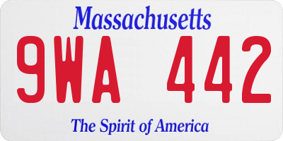 MA license plate 9WA442