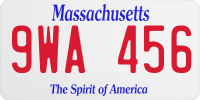 MA license plate 9WA456