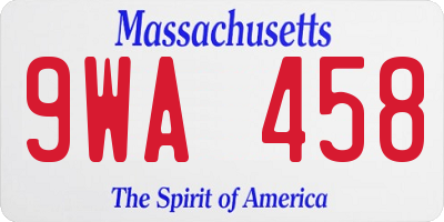 MA license plate 9WA458