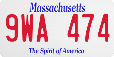 MA license plate 9WA474
