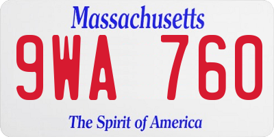 MA license plate 9WA760