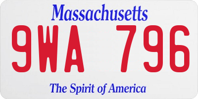 MA license plate 9WA796
