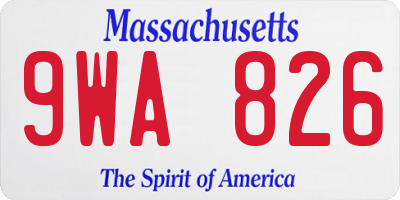 MA license plate 9WA826
