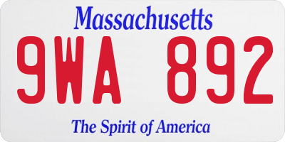MA license plate 9WA892
