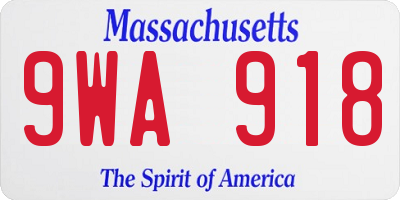 MA license plate 9WA918