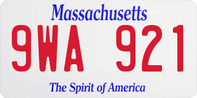 MA license plate 9WA921
