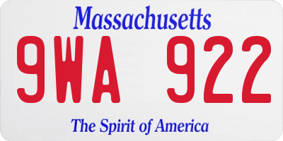 MA license plate 9WA922