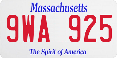 MA license plate 9WA925