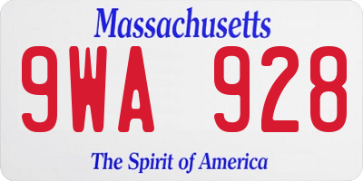 MA license plate 9WA928