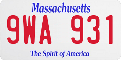 MA license plate 9WA931