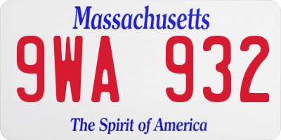 MA license plate 9WA932