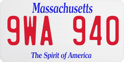 MA license plate 9WA940