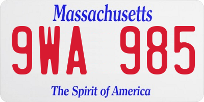 MA license plate 9WA985