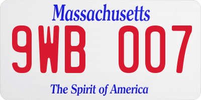 MA license plate 9WB007