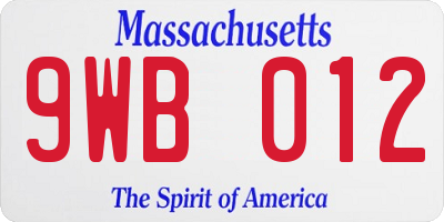 MA license plate 9WB012