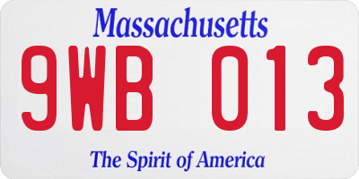 MA license plate 9WB013