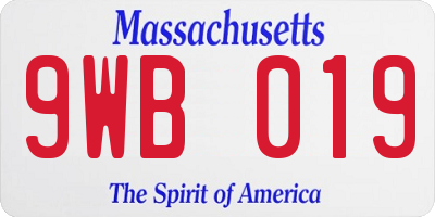 MA license plate 9WB019