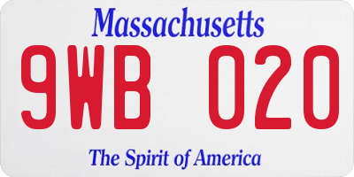 MA license plate 9WB020