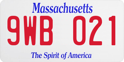 MA license plate 9WB021