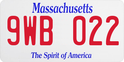 MA license plate 9WB022